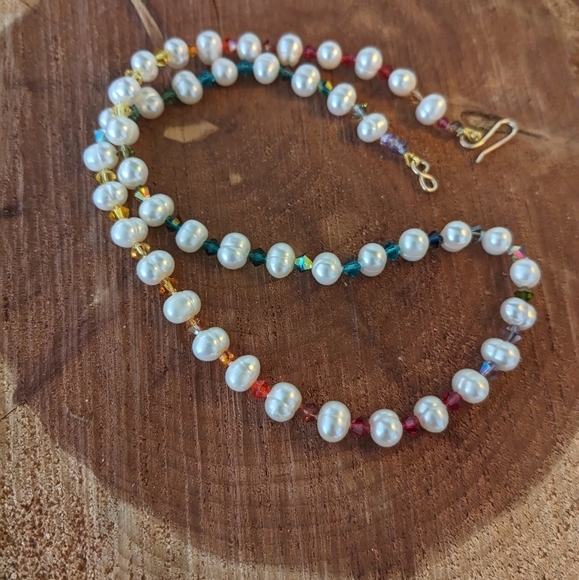 Pearl and Swarovski Crystal Rainbow GF Necklace - Picture 5 of 11